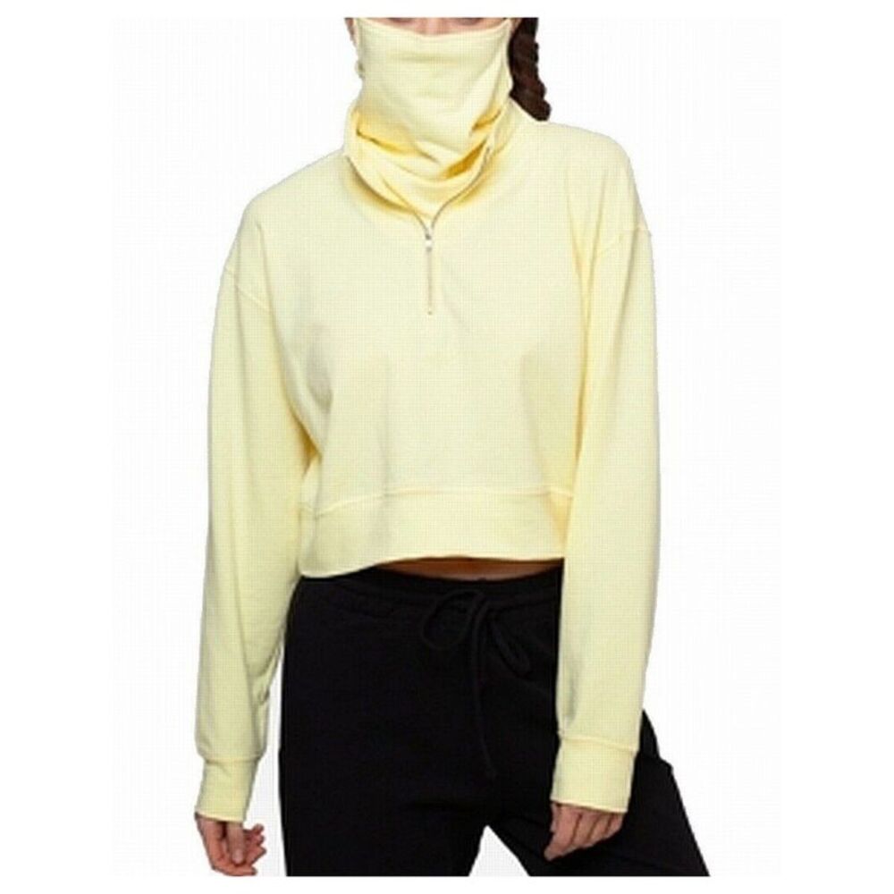 BAM BY BETSY & ADAM Womens Yellow Stretch Long Sleeve Zip Neck Crop Top L